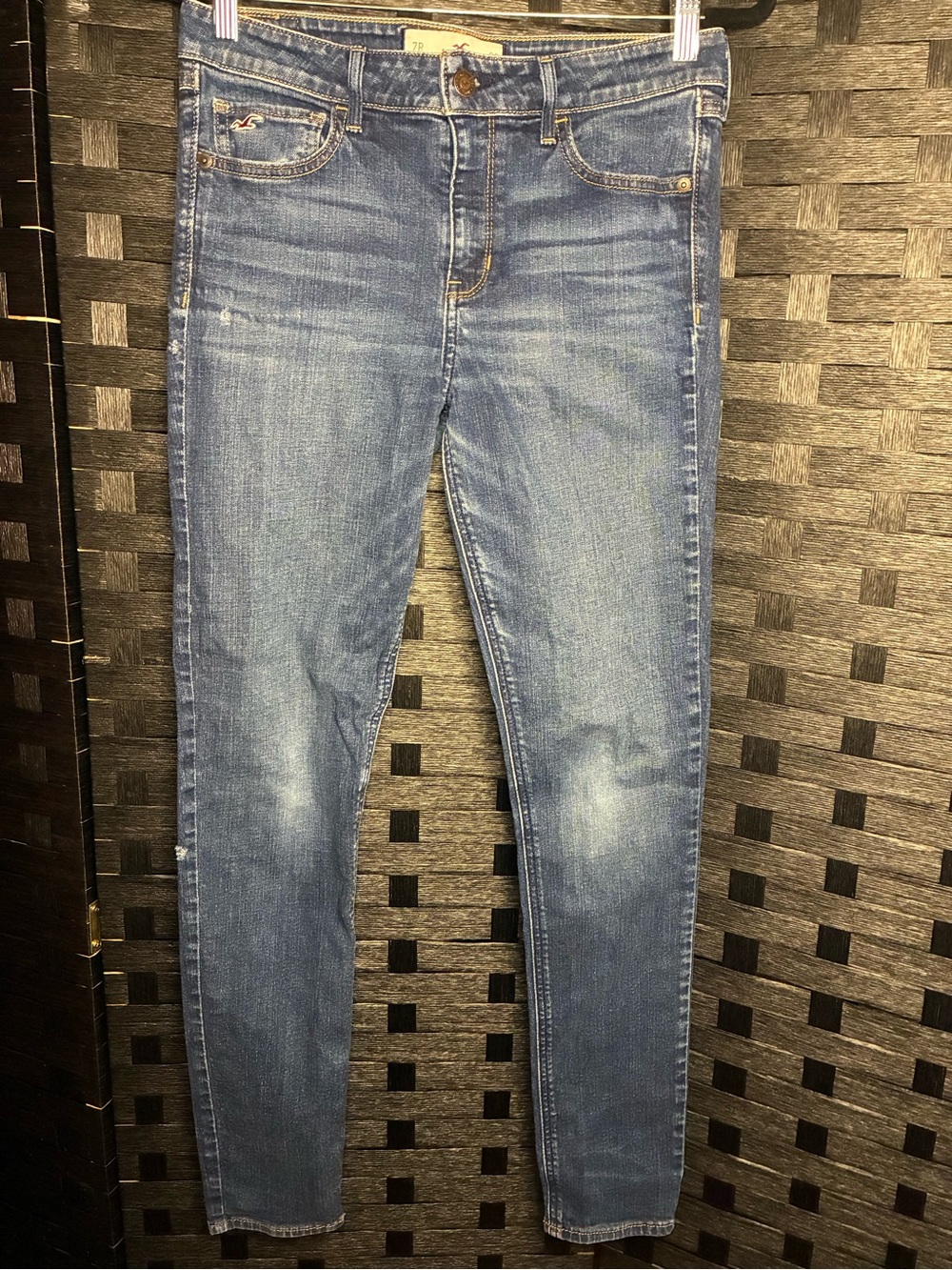 Hollister Blue Denim Jeans with Contrast Gold Stitching
